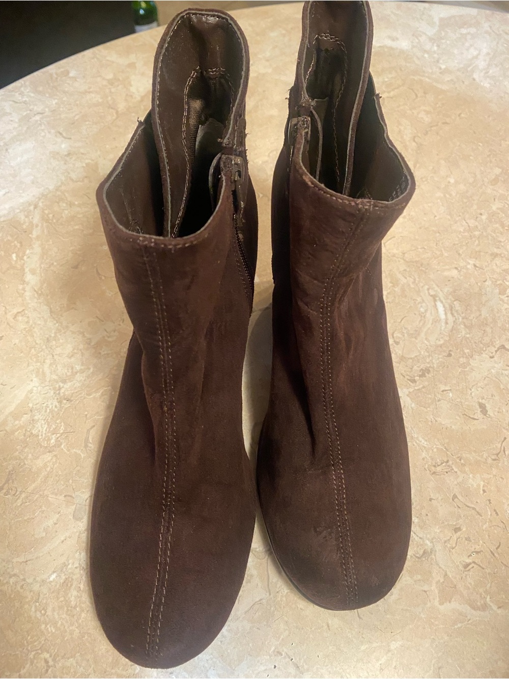 Women's Brown Suede Ankle Booties with Side Zip Comfort